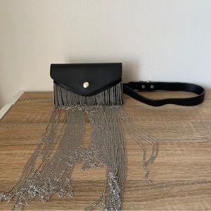 Akira black belt bag silver fringe